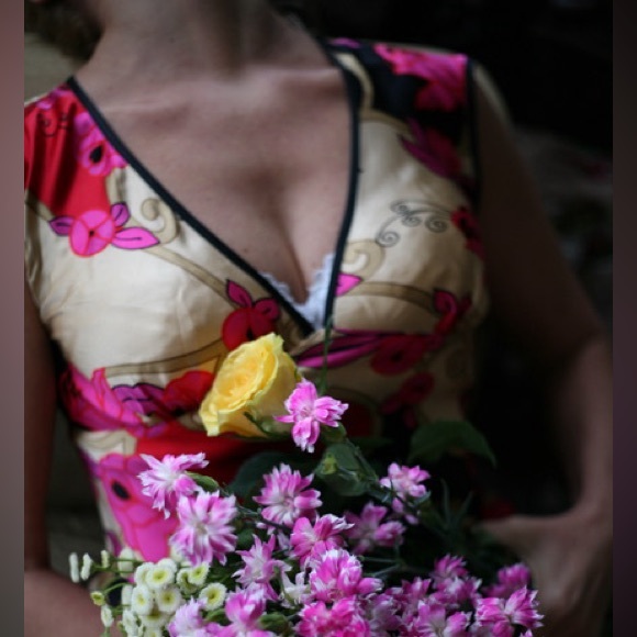 Pure Silk Charmeuse Above knee New Dress Drop shoulder Sleeveless V neck Floral - Picture 13 of 13